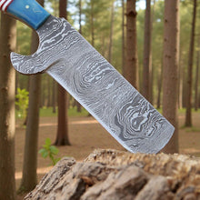 Load image into Gallery viewer, Damascus Bull Cutter Knife Cowboy Fixed Blade