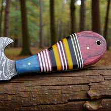 Load image into Gallery viewer, Damascus Bull Cutter Knife Cowboy Fixed Blade
