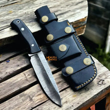 Load image into Gallery viewer, Damascus Bushcraft Hunting Knife Micarta Handle