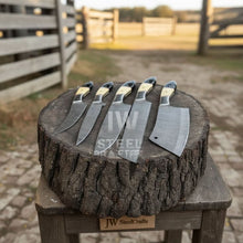 Load image into Gallery viewer, 5-Piece Handmade Damascus Chef Knife Set with Wood and Resin Handles