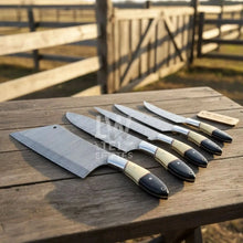 Load image into Gallery viewer, 5-Piece Handmade Damascus Chef Knife Set with Wood and Resin Handles