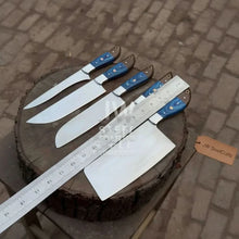 Load image into Gallery viewer, Blue Wood Damascus Chef Knife Set: 5-Piece Handmade Collection