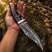 Load image into Gallery viewer, Copper Damascus Bowie Knife Handmade Copper Guard
