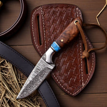Load image into Gallery viewer, Damascus Cowboy Hunting Knife | Rosewood Handle | Pancake Sheath