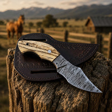 Load image into Gallery viewer, Damascus EDC Cowboy Knife Ashwood Handle