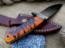 Load image into Gallery viewer, Best Deer Skinning Knife - Feather Damascus Pinecone Handle