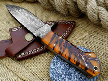 Load image into Gallery viewer, Best Deer Skinning Knife - Feather Damascus Pinecone Handle