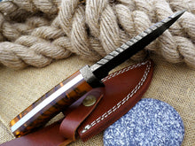 Load image into Gallery viewer, Best Deer Skinning Knife - Feather Damascus Pinecone Handle