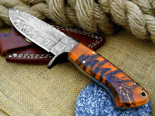 Load image into Gallery viewer, Best Deer Skinning Knife - Feather Damascus Pinecone Handle