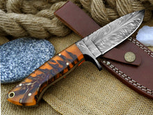 Load image into Gallery viewer, Best Deer Skinning Knife - Feather Damascus Pinecone Handle