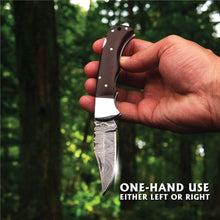 Load image into Gallery viewer, Damascus Folding Knife | Rosewood Handle Lockback | Pocket EDC Knife