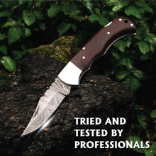 Load image into Gallery viewer, Damascus Folding Knife | Rosewood Handle Lockback | Pocket EDC Knife