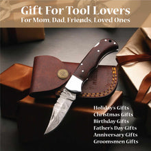 Load image into Gallery viewer, Damascus Folding Knife | Rosewood Handle Lockback | Pocket EDC Knife