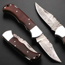 Load image into Gallery viewer, Damascus Folding Knife | Rosewood Handle Lockback | Pocket EDC Knife