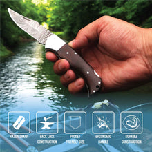 Load image into Gallery viewer, Damascus Folding Knife | Rosewood Handle Lockback | Pocket EDC Knife