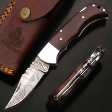 Load image into Gallery viewer, Damascus Folding Knife | Rosewood Handle Lockback | Pocket EDC Knife