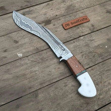 Load image into Gallery viewer, Damascus Gurkha Kukri Knife Handmade 10-Inch Curved Blade with Resin &amp; Wood Handle
