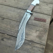 Load image into Gallery viewer, Damascus Gurkha Kukri Knife Handmade 10-Inch Curved Blade with Resin &amp; Wood Handle