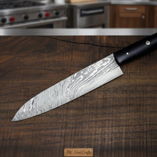 Load image into Gallery viewer, Damascus Gyuto and Petty Knife Set, Handmade Japanese Kitchen Knife Set, Forged Damascus Steel Chef Gyuto with Petty Utility Knife, Black Handle, JW SteelCrafts