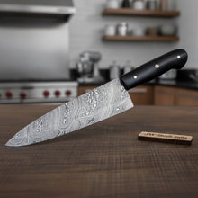 Load image into Gallery viewer, Damascus Gyuto and Petty Knife Set, Handmade Japanese Kitchen Knife Set, Forged Damascus Steel Chef Gyuto with Petty Utility Knife, Black Handle, JW SteelCrafts