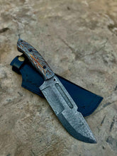 Load image into Gallery viewer, Damascus Hunting Knife with Grey Pinecone Handle | Full Tang + Black Leather Sheath