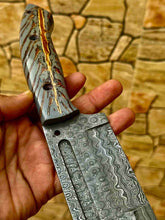 Load image into Gallery viewer, Damascus Hunting Knife with Grey Pinecone Handle | Full Tang + Black Leather Sheath
