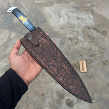 Load image into Gallery viewer, Damascus Japanese Style Gyuto Chef Knife Handmade 9-Inch Blade with Blue Resin Handle