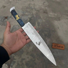 Load image into Gallery viewer, Damascus Japanese Style Gyuto Chef Knife Handmade 9-Inch Blade with Blue Resin Handle