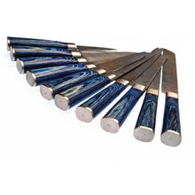 Load image into Gallery viewer, 10-Piece Handmade Damascus Kitchen Knife Set – Blue Pakkawood Handles | Chef, Santoku, Cleaver, Bread, Slicing, Boning, Utility &amp; Paring