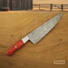 Load image into Gallery viewer, 3 Piece Handmade Damascus Kitchen Knife Set, Chef Knife, Utility Knife and Paring Knife, Red Pakka Wood Handle Professional Cutlery JW SteelCrafts