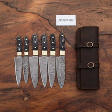 Load image into Gallery viewer, 5-Piece Damascus Kitchen Knife Set Black Pakka Wood — Forged Damascus Blades