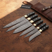 Load image into Gallery viewer, 5-Piece Damascus Kitchen Knife Set Black Pakka Wood — Forged Damascus Blades