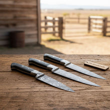 Load image into Gallery viewer, 3 pcs Handmade Damascus Chef Knife Set, Professional Grade Black Micarta Handle Knives