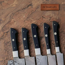 Load image into Gallery viewer, Forged 6-Piece Damascus Carving and Slicer Knife Set with Long Damascus Blades, Black Resin Handles
