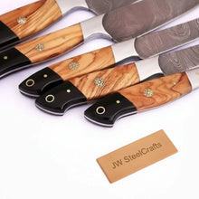 Load image into Gallery viewer, Handmade Damascus Knife Set, Olive Wood &amp; Resin Handle