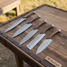 Load image into Gallery viewer, Hand Forged Damascus Chef Knife Set, Natural Wood Handle, Full Tang Kitchen Knife Collection