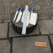 Load image into Gallery viewer, Blue Wood Damascus Chef Knife Set: 5-Piece Handmade Collection