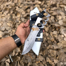 Load image into Gallery viewer, Damascus Knuckle Bowie Knife Resin Handle Leather Sheath