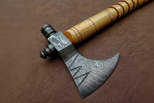 Load image into Gallery viewer, Damascus Pipe Axe 19 Inch Ash Wood Handle | Hand Forged Tomahawk Smoking Axe | JW SteelCrafts