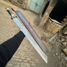 Load image into Gallery viewer, Handmade Damascus Seax Sword 15-Inch Blade, Viking &amp; Anglo-Saxon Replica