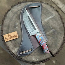 Load image into Gallery viewer, Serbian Utility Knife 9” – Etched Blade with Resin Handle &amp; Pancake Leather Sheath