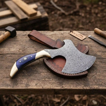 Load image into Gallery viewer, Hand-Forged Damascus Bearded Hatchet with Purple wood and brass Handle