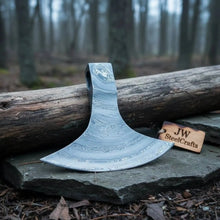 Load image into Gallery viewer, Damascus Steel Bearded Axe Head Blank – Hand Forged Viking Axe Head for Custom Handle Making | JW SteelCrafts