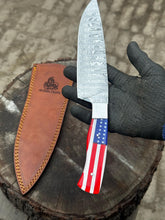 Load image into Gallery viewer, Damascus Steel Chef Knife with USA Flag Handle | Handmade Kitchen Knife
