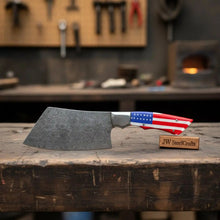 Load image into Gallery viewer, Damascus Steel Cleaver Knife with USA Flag Resin Handle | Handmade Kitchen Utility Knife