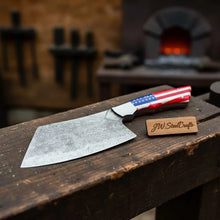 Load image into Gallery viewer, Damascus Steel Cleaver Knife with USA Flag Resin Handle | Handmade Kitchen Utility Knife