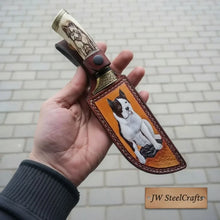 Load image into Gallery viewer, Damascus Steel Dog Engraved Bone Handle Hunting Skinner Knife – 10 Inch Overall l