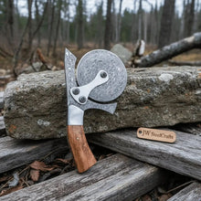 Load image into Gallery viewer, Damascus Steel Pizza Cutter Wheel with Wooden Handle – Handmade Kitchen Tool