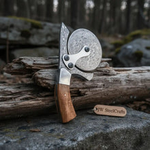 Load image into Gallery viewer, Damascus Steel Pizza Cutter Wheel with Wooden Handle – Handmade Kitchen Tool