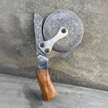 Load image into Gallery viewer, Damascus Steel Pizza Cutter Wheel with Wooden Handle – Handmade Kitchen Tool